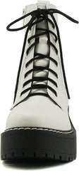 Soda Fling White Pu Lace Up Chunky Lug Sole Rounded Toe Combat Ankle Boots