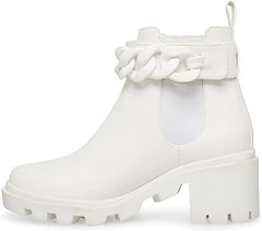 Steve Madden Amulet Embellished Lug Sole Combat Ankle Booties White Chain