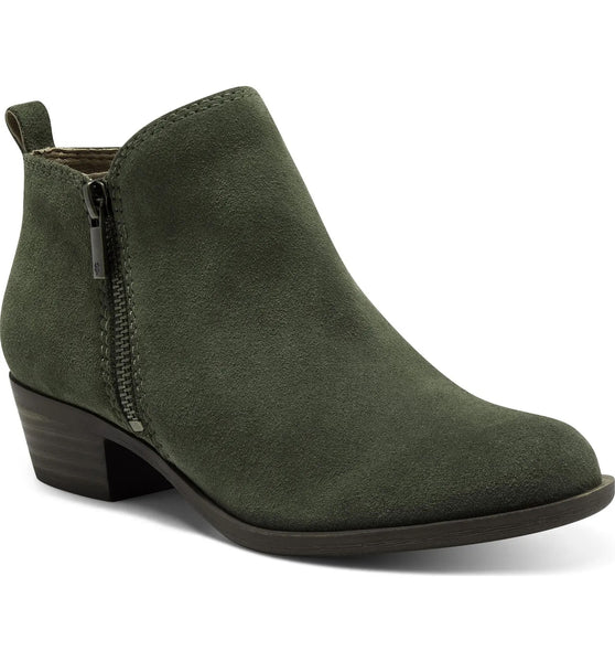 Lucky Brand Basel Almond Toe Ankle Booties Olive Night Green Low Cut Booties