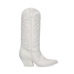 Steve Madden West White Leather Cowboy Mid Calf Block Heel Dagget Cowgirl Boots