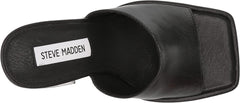Steve Madden Trixie Black Leather Block Leather Open Toe PLatform Mule Sandals