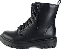 Soda Firm Black Lace Up Rounded Toe Chunky Sole Platform Combat Ankle Wide Boots