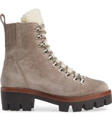 Jeffrey Campbell Culvert Taupe Suede Lace-up Hiker Fur Lined Cozy Combat Boots