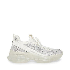 Steve Madden Maxima Lace Up Sneakers Boyfriend Chunky Platform White Multi Rhinestone
