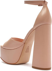 Schutz Lenne/Elsie Sweet Rose Ankle Strap Open Toe Block Heel Platform Sandals