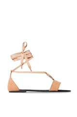 Shoe Republic LA Ripa Taupe Open Toe Closed Back Wrap Closure Flat Mules