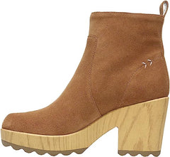 Dr Scholl's Win Over Honey Suede Block Heel Wood Platform Clog Ankle Boots