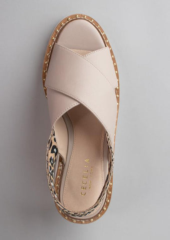 Cecelia New York Gabby Wedge Heeled Leather Crisscross Platform Sandal LEO TAUPE