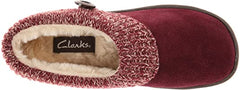 Clarks Burgundy Knitted Collar Winter Clog Rounded Closed Toe Slipper-Wide