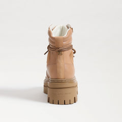 Sam Edelman Kace Dark Cashew Tan Leather Lace Up Chunky Sole Combat Ankle Boots