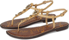 Sam Edelman Gigi Bleached Beechwood Embossed Open Toe Ankle Strap Flats Sandals
