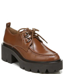 Sam Edelman Monna Mocha Leather Chunky Heel Lace Up Almond Toe Fashion Loafers