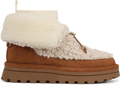 Sam Edelman Olin Natural/Harvest Brown Round Toe Fur Platform Pull On Ankle Boot