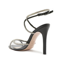 Schutz Louise Black Clear Crystal-Embellished Ankle Strap Open Toe Heel Sandals