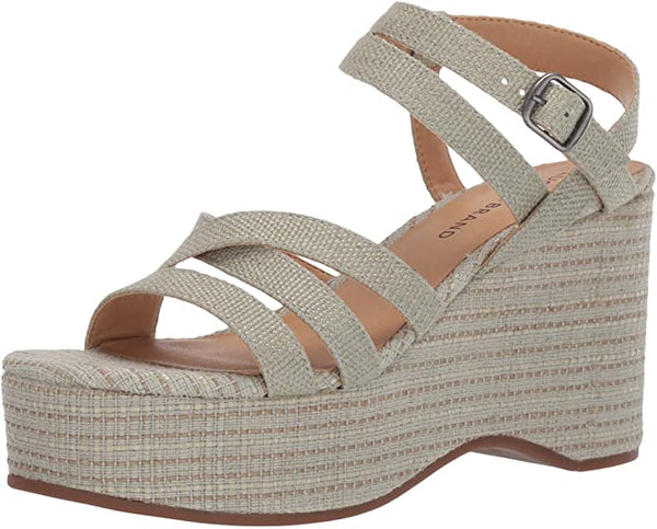 Lucky Brand Carlisha Raffia Desert Sage Sculpted Platform Wedge Open Toe Sandals