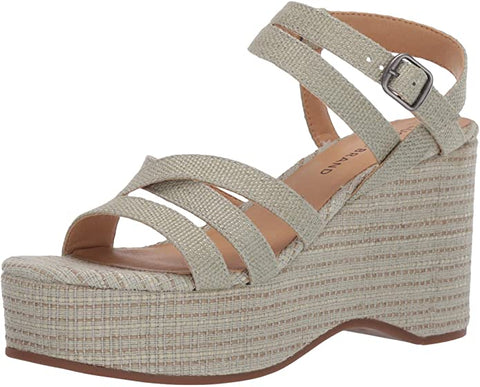 Lucky Brand Carlisha Raffia Desert Sage Sculpted Platform Wedge Open Toe Sandals