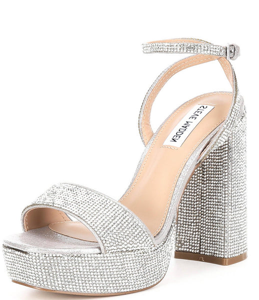 Steve Madden Lessa Rhinestone Formal Block Heel Platform Ankle Strap Sandal