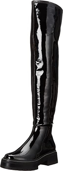 Sam Edelman Lydia Black Chunky Lug Sole Rounded Toe Over The Knee Fashion Boots