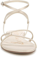 Sam Edelman Ellina Modern Ivory Satin Open Toe Strappy Ankle Strap Flat Sandals