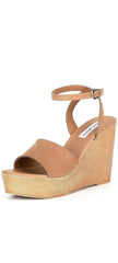 Steve Madden Welsh Camel Nubuck Ankle Strap Open Toe Platform Wedge Sandal