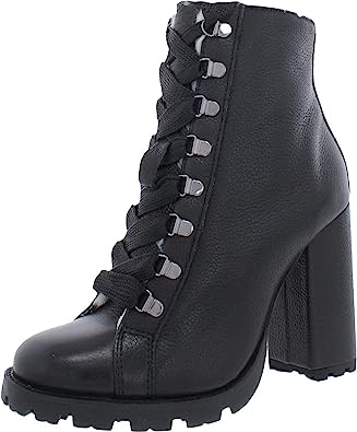 Schutz Zhara Winter Black Lace Up Pointed Toe Block High Heel Combat Boots