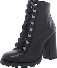 Schutz Zhara Winter Black Lace Up Pointed Toe Block High Heel Combat Boots