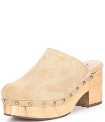 Steve Madden Brooklyn-1 Taupe Suede Fashion Embellished Platform Rhinestone Clog