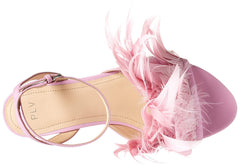 Pour La Victoire Layla Flat Feathered Sandal Orchid Pink Feather Fashion Sandals
