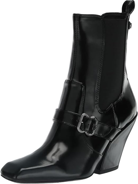 Sam Edelman Suzette Black Leather Buckle Detailed Squared Toe Ankle Boots