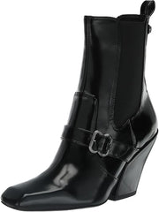 Sam Edelman Suzette Black Leather Buckle Detailed Squared Toe Ankle Boots