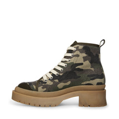 Steve Madden Sabri Lace-Up Chunky Heeled Platform Combat Ankle Boots CAMO CANVAS
