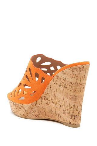Charles David April Ginger Orange Flowery Cutout Cork Platform Wedge Mule Sandal