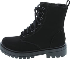 Soda Firm Black Nubuck Lace Up Round Toe Chunky Combat Ankle Wide Boots