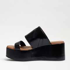 Sam Edelman Sasha Black Slip On Open Toe Strappy Wedge Heel Platforms Sandals