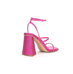 Steve Madden Britani Fuchsia Ankle Strap Squared Open Toe Block Heeled Sandals