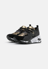 Steve Madden Cliff Round-Toe Lace Up Platform Fashion Chunky Sneakers Black Gold