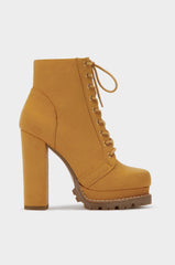 Liliana Monclair-1 Camel Lug Sole LaceUp Chunky Heel Platform Combat Booties