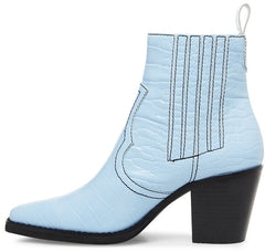 Steve Madden Geniva Light Blue Crocodile Pull On Square Toe Classic Western Boot