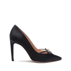 Schutz Gracia Satin Pointed toe Pump With Bow Black Stiletto Dress Pumps