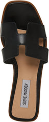 Steve Madden Hadyn Black Leather Cut-Out Slip On Open Toe Flat Slides Sandals
