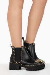 Cape Robbin Spiky Rager Black Vegan Leather Gold Spike Platform Chelsea Boot
