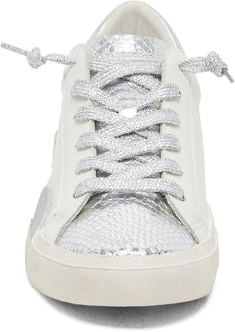Dolce Vita Zina White/Silver Recycled Leather Lace Up Low Top Fashion Sneakers