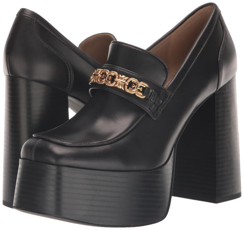 Sam Edelman  Rowe Black Leather Fashion Slip On Platform Square Toe Pumps Shoes 7.5