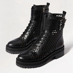 Sam Edelman Jamey Lace Up Cut Out Combat Buckle Ankle Combat Boots BLACK