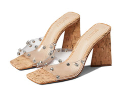 Schutz Lizah Cork Clear Crystal Clear Vamp Slip On Open Toe High Heel Sandals