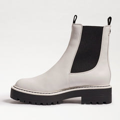 Sam Edelman Laguna White Leather Chelsea Moto Rounded Toe Pull On Ankle Boots