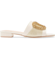 Cecelia New York MAUI Slide Sandal Alabaster White Leather Embellished Flat Mule