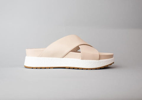 Cecelia New York UMA Nude Platform Popcorn Straps Wedge Slides Mules Sandals