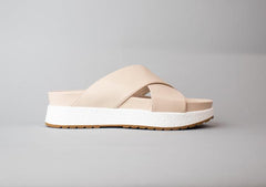Cecelia New York UMA Nude Platform Popcorn Straps Wedge Slides Mules Sandals