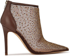 Nine West For Now P2 Dark Tan Mesh Pointed Toe Formal Pump Bootie Ankle Boots